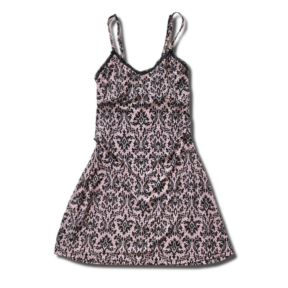 Black And Pink Damask Pattern Slip Dress